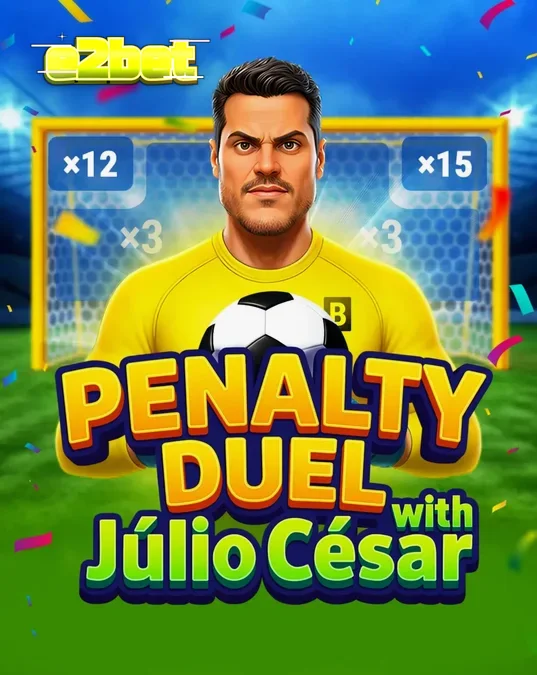 Giao diện trò chơi Penalty Duel với Júlio César trên sân vận động
